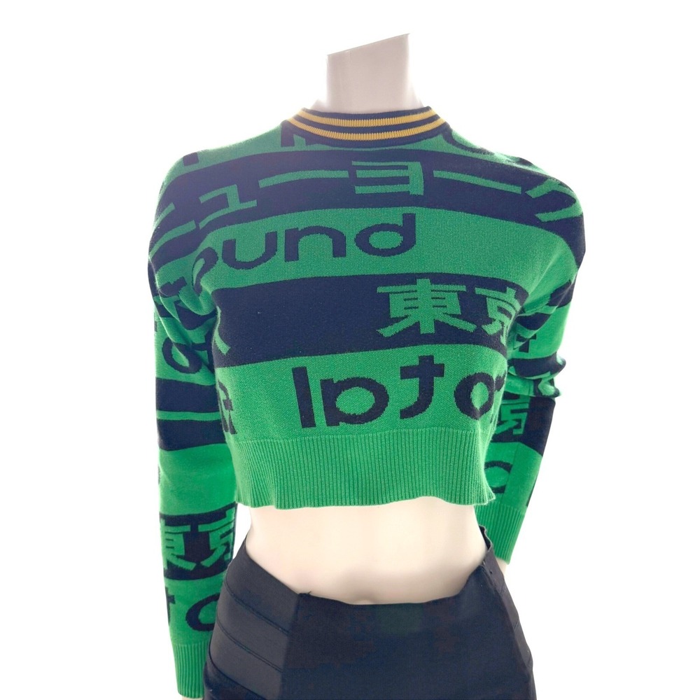 Tokyo Graphic Green Black Crop Sweater Y2K Streetwear Harajuku‎ Grunge Sz Small